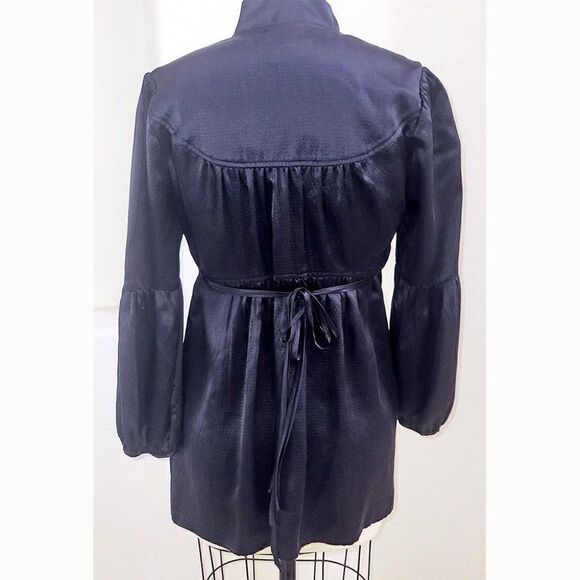 Black 100% silk pea coat style puff sleeves top - Picture 2 of 4